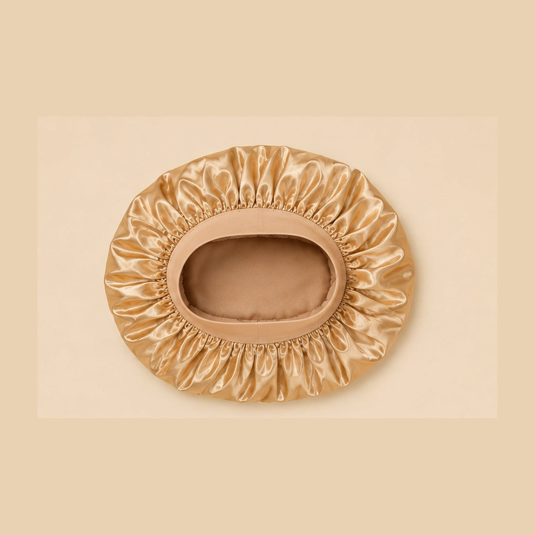 Bonnet de nuit satin or champagne, volume préservé pour tresses et locs