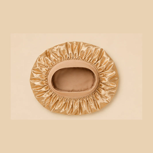 Bonnet de nuit satin or champagne, volume préservé pour tresses et locs
