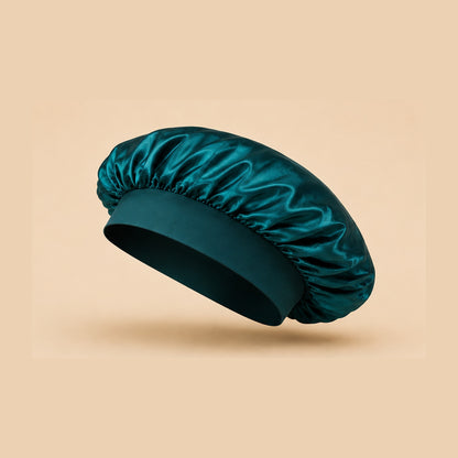 Bonnet de nuit en satin vert émeraude pour cheveux bouclés et crépus