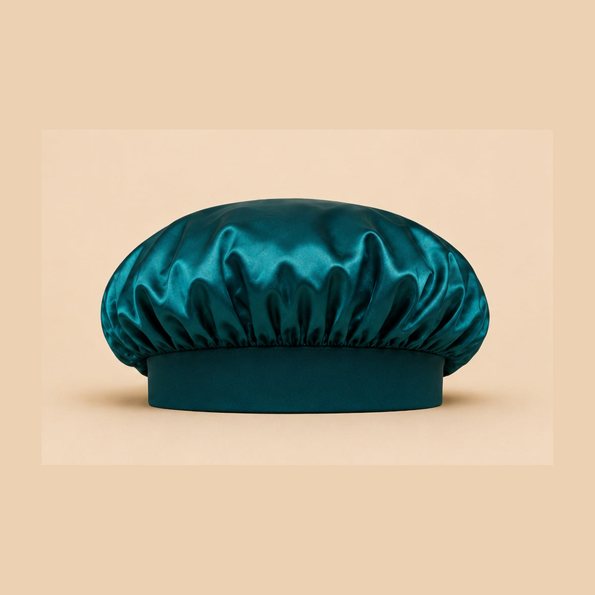 Bonnet de nuit en satin vert émeraude à bande élastique large, taille unique