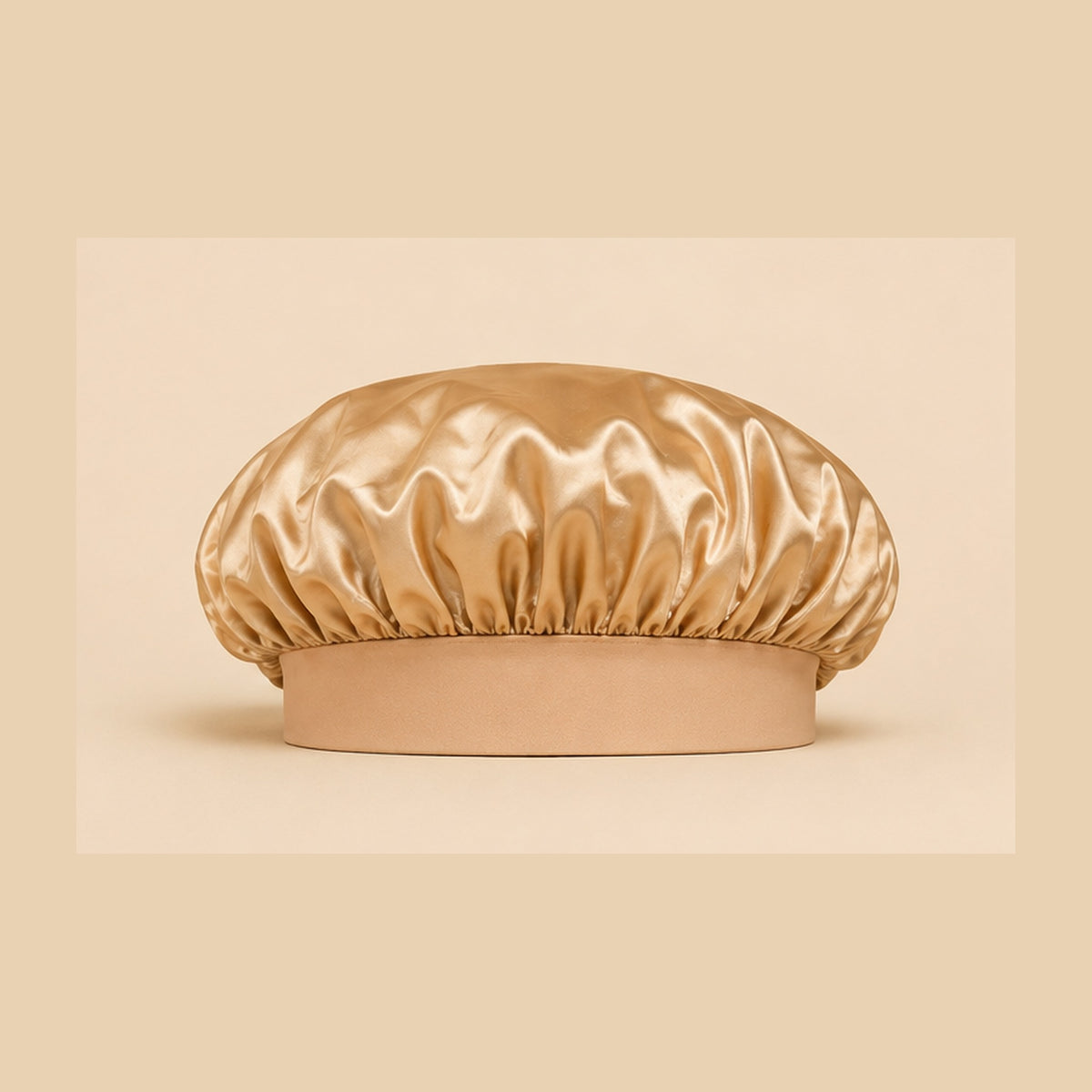 Bonnet de nuit en satin or champagne à bande élastique large, taille unique