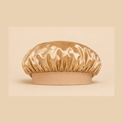 Bonnet de nuit en satin or champagne à bande élastique large, taille unique