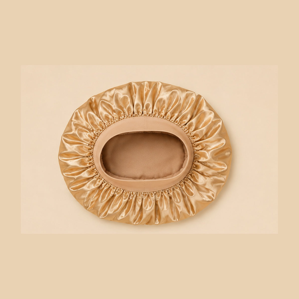 Bonnet de nuit satin or champagne, volume préservé pour tresses et locs