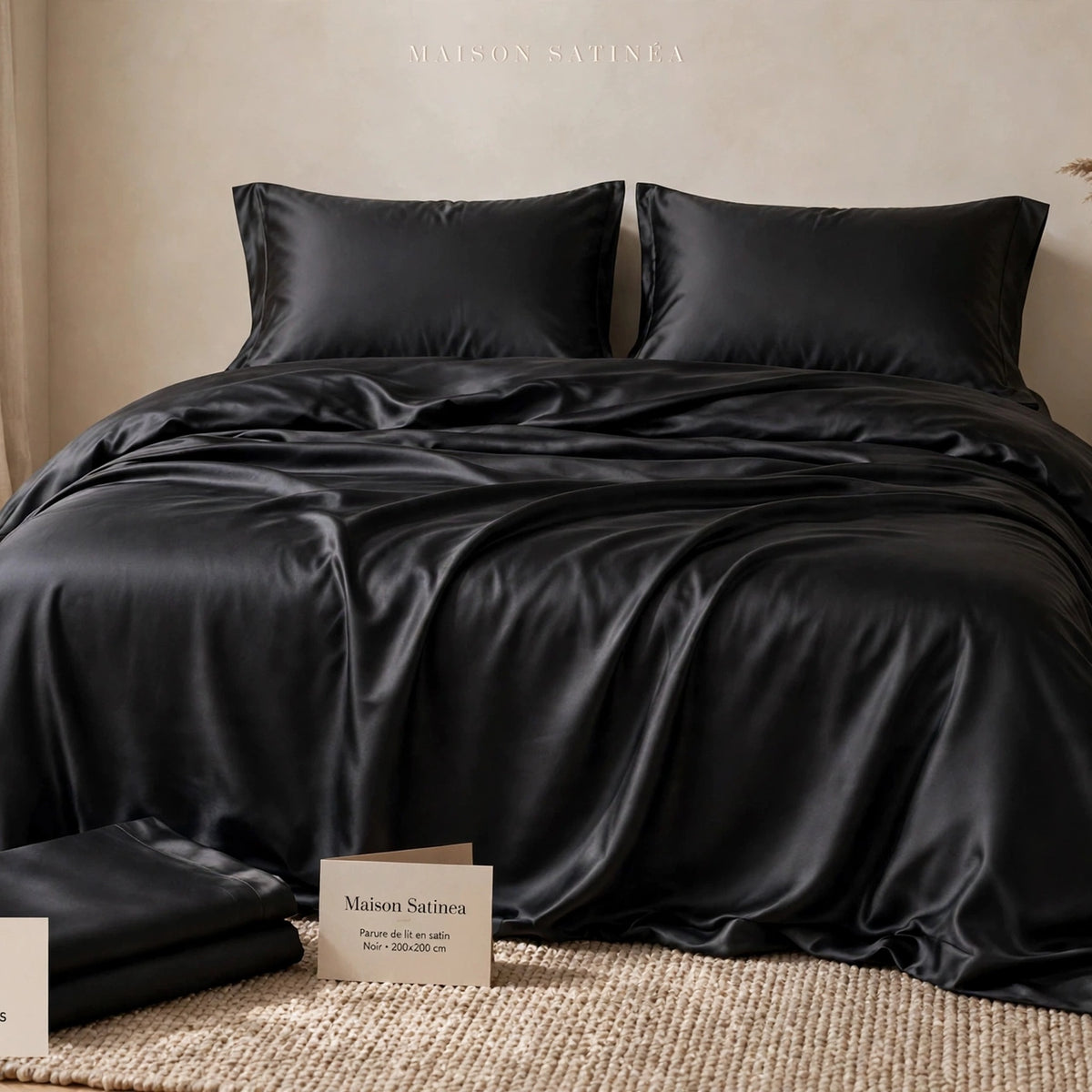 Parure de lit en satin Maison Satinéa, housse de couette 200 × 200 cm
