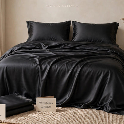 Parure de lit en satin Maison Satinéa, housse de couette 200 × 200 cm