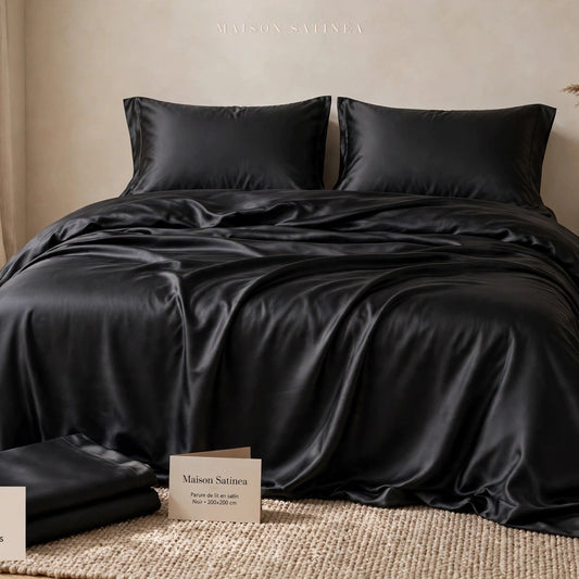 Parure de lit en satin Maison Satinéa, housse de couette 200 × 200 cm