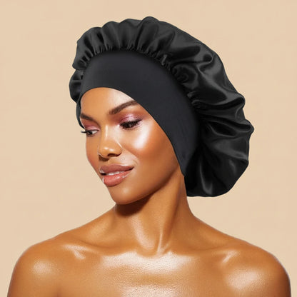 Bonnet de nuit en satin noir pour protéger les cheveux pendant le sommeil