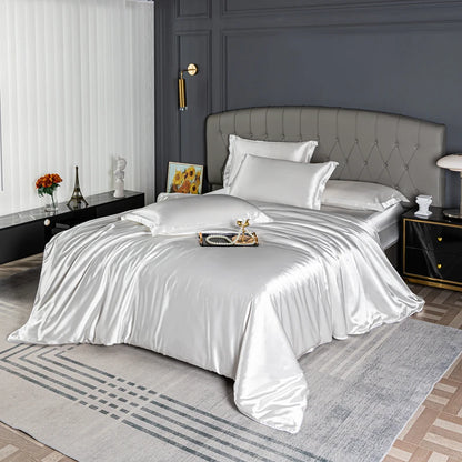 Parure de lit en satin blanc — housse de couette 200 × 200 cm, Maison Satinéa