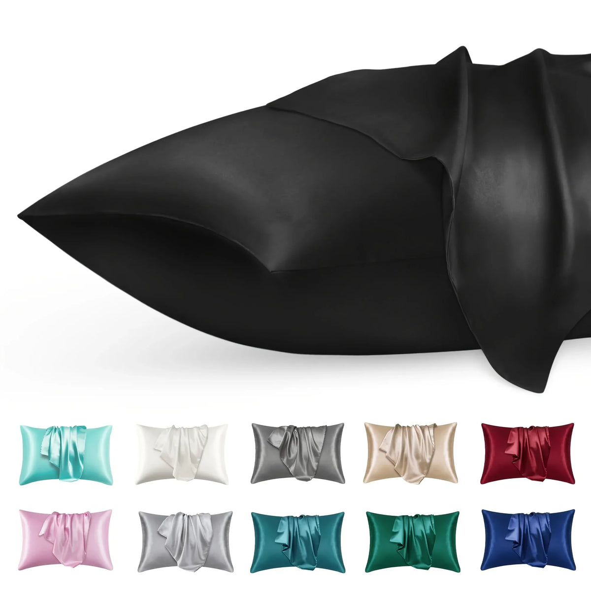 Taie d'oreiller en satin, coloris Noir
