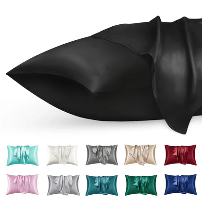 Taie d'oreiller en satin, coloris Noir